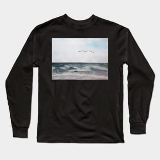 Seagull flying over the Ocean Painting Long Sleeve T-Shirt